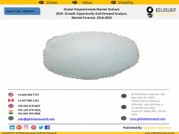 Global Polyelectrolyte Market Outlook  2024: Growth Opportunity And Demand Analysis,  Market Forecast, 2016-2024