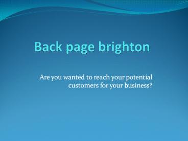 Free ads posting sites | backpage brighton | back page brighton