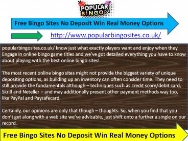 Free Bingo Sites No Deposit Win Real Money Options
