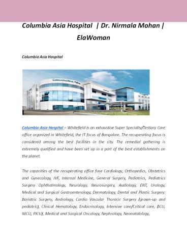 Columbia Asia Hospital  | Dr. Nirmala Mohan | ElaWoman