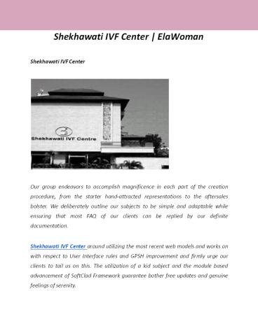 Shekhawati IVF Center | ElaWoman