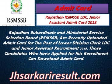 Rajasthan RSMSSB LDC, Junior Assistant Admit Card 2018