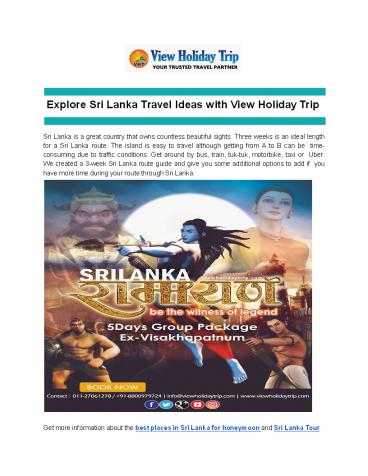 Explore Sri Lanka Travel ideas with View Holiday Trip - 9311539278