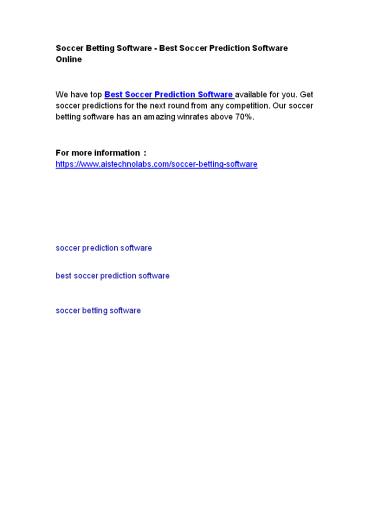 Soccer Betting Software - Best Soccer Prediction Software Online