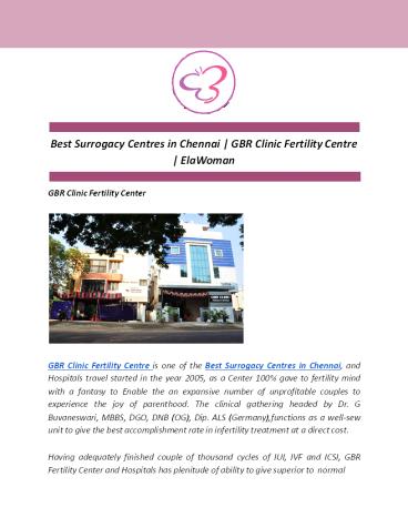 Best Surrogacy Centres in Chennai | GBR Clinic Fertility Centre | ElaWoman
