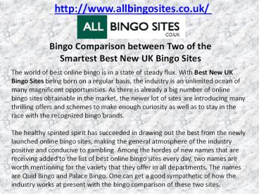 Bingo Comparison between Two of the Smartest Best New UK Bingo Sites