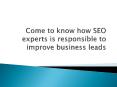 Come to know how SEO experts is responsible to improve business leads PowerPoint PPT Presentation