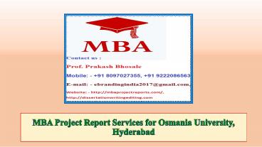 MBA Project Report Services for Osmania University, Hyderabad