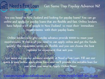 Get Same Day Payday Advance NZ