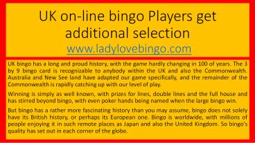 UK on-line bingo Players get additional selection