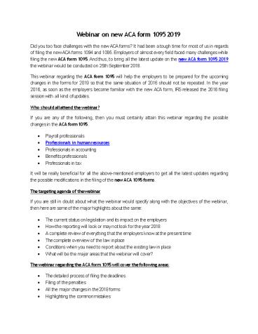 Webinar on new ACA form 1095 2019