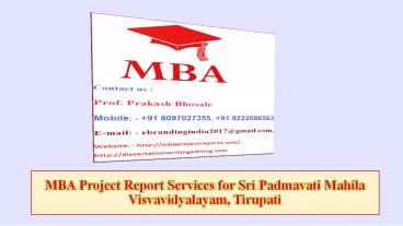 MBA Project Report Services for Sri Padmavati Mahila Visvavidyalayam, Tirupati