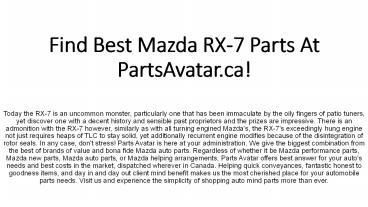 Find Best Mazda RX-7 Parts At PartsAvatar.ca!