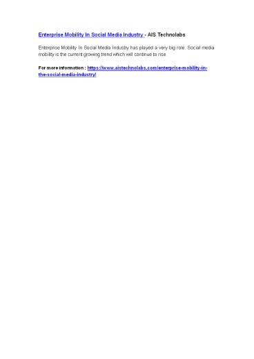 Enterprise Mobility In Social Media Industry - AIS Technolabs