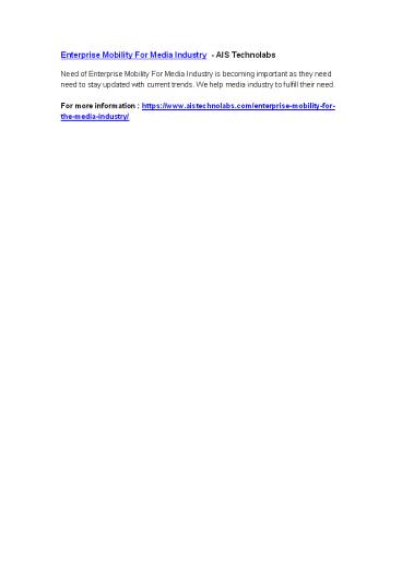 Enterprise Mobility For Media Industry  - AIS Technolabs