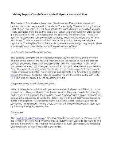 Visiting Baptist Church Pensacola to find peace