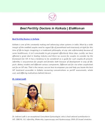 Best Fertility Doctors in Kolkata | ElaWoman