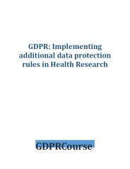 GDPR: Implementing additional data protection rules in Health Research