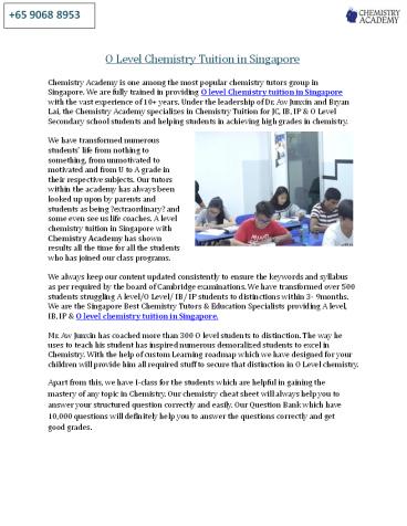 O Level Chemistry Tuition