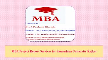 MBA Project Report Services for Saurashtra University Rajkot
