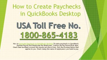 Create 1800-865-4183 paychecks in QuickBooks Desktop Payroll
