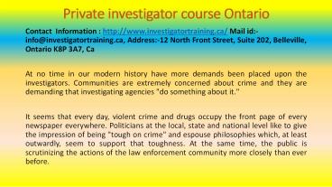 Private investigator course Ontario