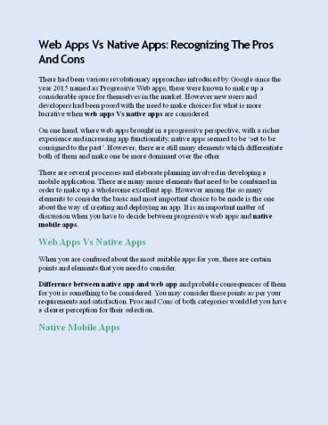 Web Apps Vs Native Apps: Recognizing The Pros And Cons
