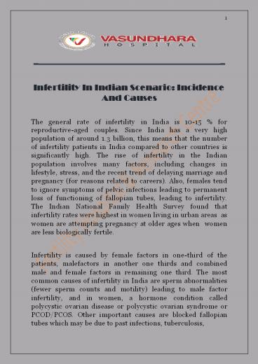 Infertility in Indian Scenario: Incidence and Causes