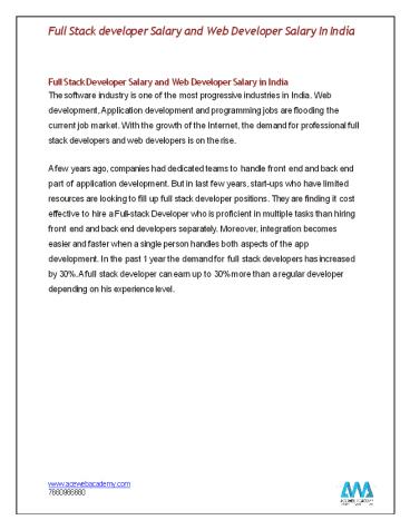 Full Stack Developer Salary and Web Developer Salary in India