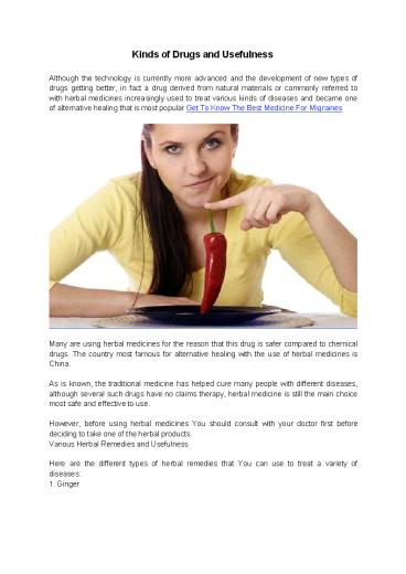 Kinds of Drugs and Usefulness