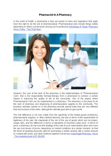 Pharmacist In A Pharmacy