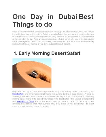 One Day in Dubai Best Things to do