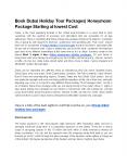 Book Dubai Holiday Tour Packages| Honeymoon Package Starting at lowest Cost