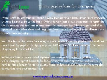 Online payday loan for Emergence