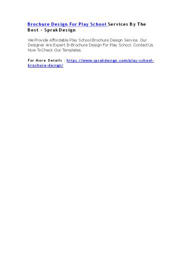 Brochure Design For Play School Services By The Best – Sprak Design