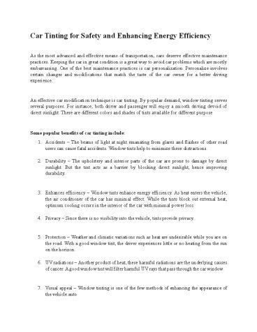 Car Tinting for Safety and Enhancing Energy Efficiency
