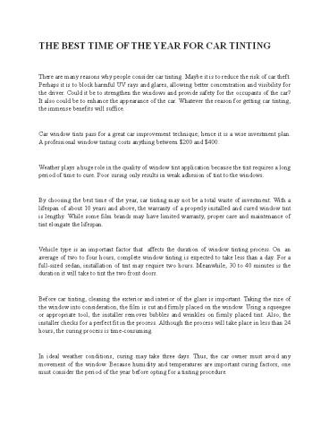 THE BEST TIME OF THE YEAR FOR CAR TINTING