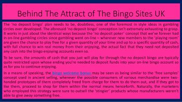 Behind The Attract of The Bingo Sites UK