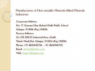 Manufactures of Non metallic Minerals Allied Minerals Industries