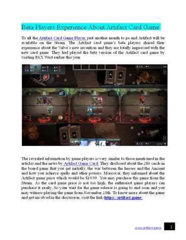 Beta Players Experience About Artifact Card Game