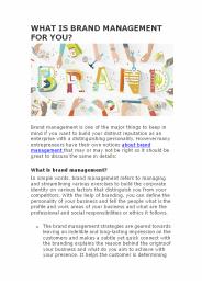 WHAT IS BRAND MANAGEMENT FOR YOU?