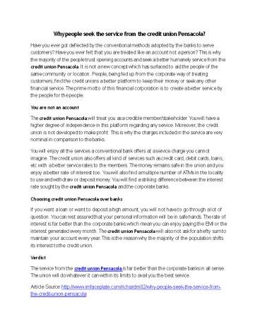 Why people seek the service from credit union Pensacola