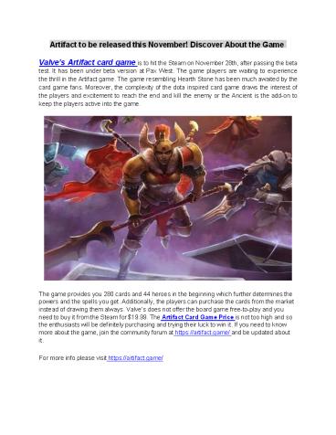 Artifact to be released this November! Discover About the Game