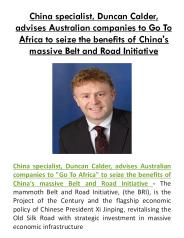 China Specialist, Duncan Calder, advises Australian Companies