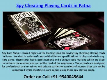 Spy Cheating Playing Cards Dealer in Patna - 9540045644