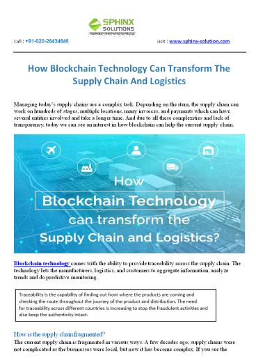 How Blockchain Technology Can Transform The Supply Chain And Logistics ...