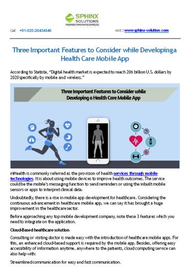 Three Important Features to Consider while Developing a Health Care Mobile App