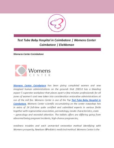 Test Tube Baby Hospital in Coimbatore | Womens Center Coimbatore | ElaWoman
