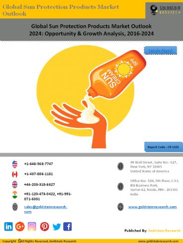 Global Sun Protection Products Market Outlook  2024: Opportunity & Growth Analysis, 2016-2024