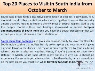 Top 20 Places to Visit in South India from October to March